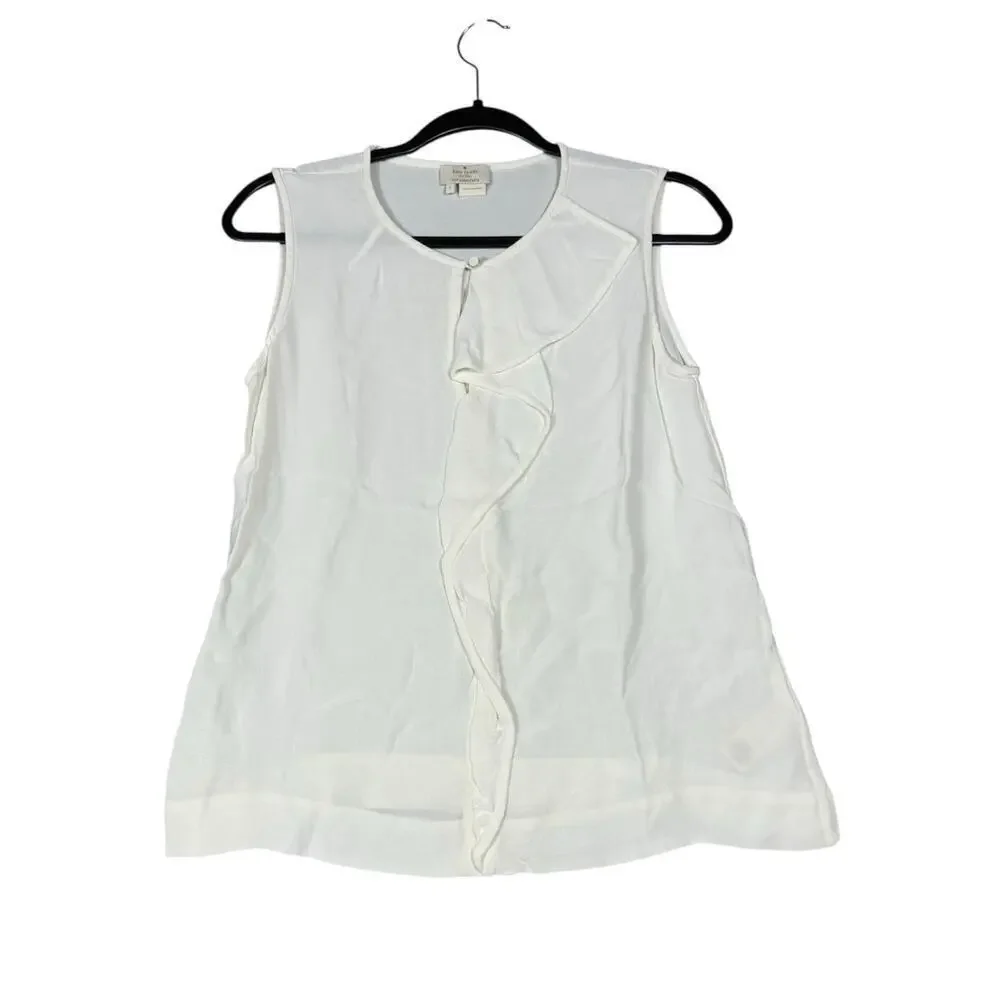 Kate Spade Edison Top White Ruffle Front Blouse Size 4